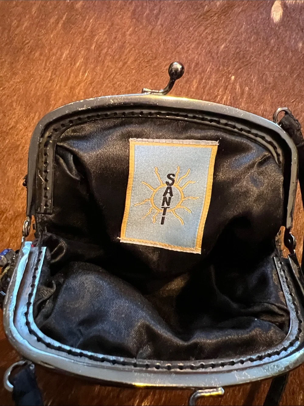 Santi Embroidered Black Floral Sequin Wristlet